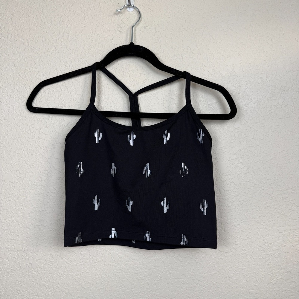 Beyond Yoga Dizzy Cactus Racerback Cropped Tank Black Silver Southwest S *read